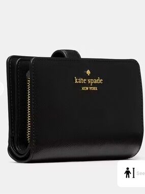 kate spade Black medium bifold Snap Wallet with Gold Logo